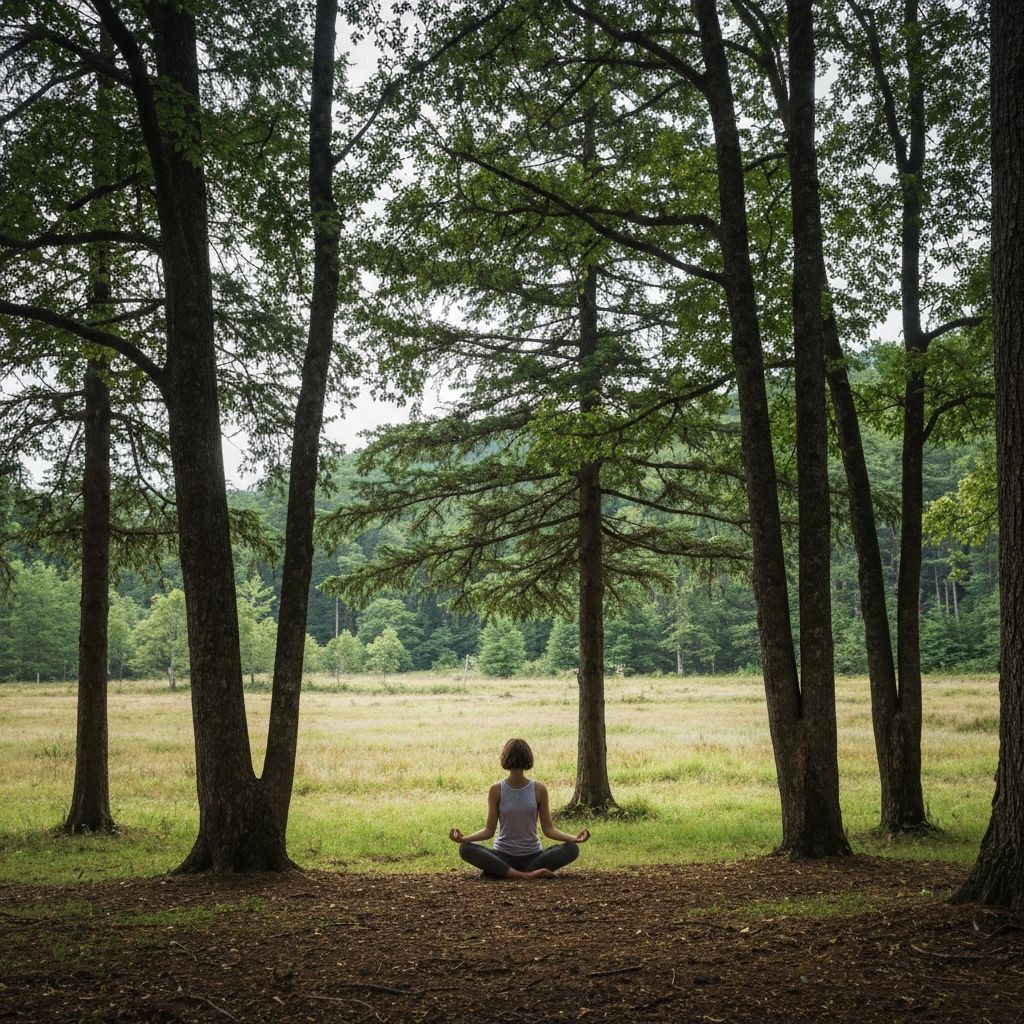 Orang bermeditasi dengan tenang di alam